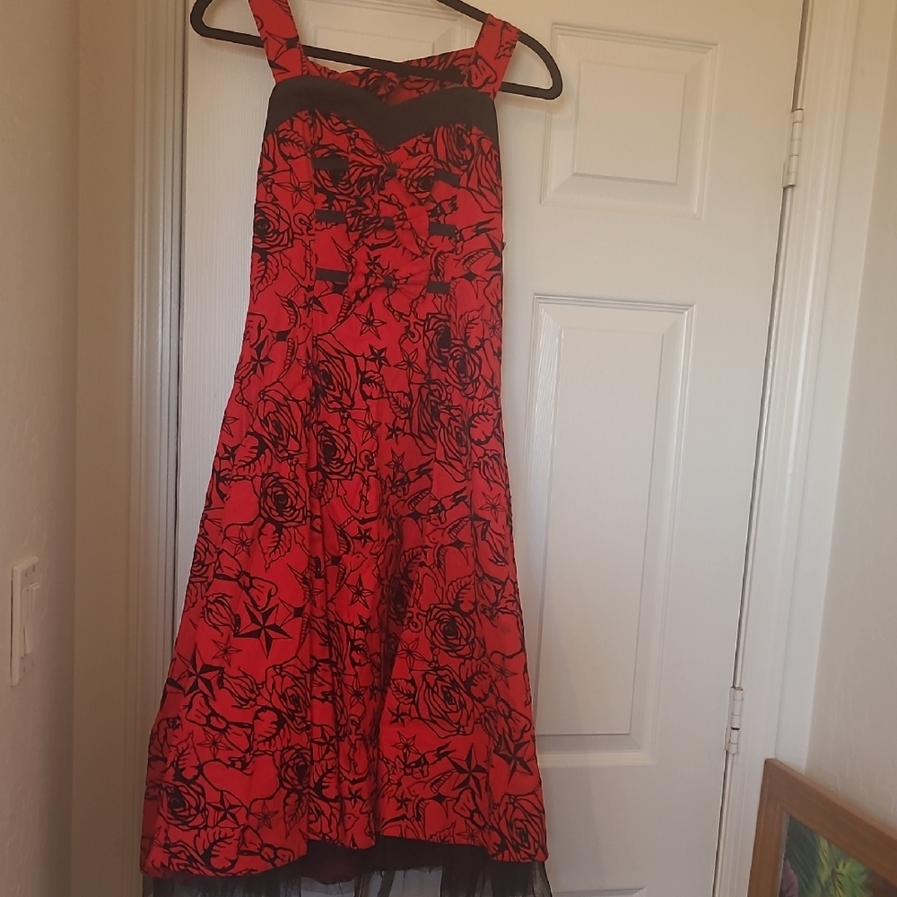 Elegant Red and Black Floral Dress